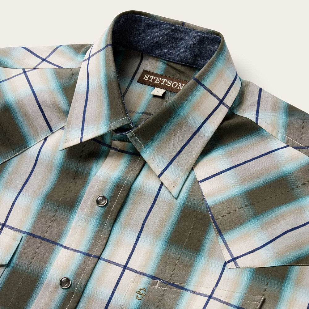 Stetson Olive Ombre Plaid Western Shirt - Stetson - Flyclothing LLC