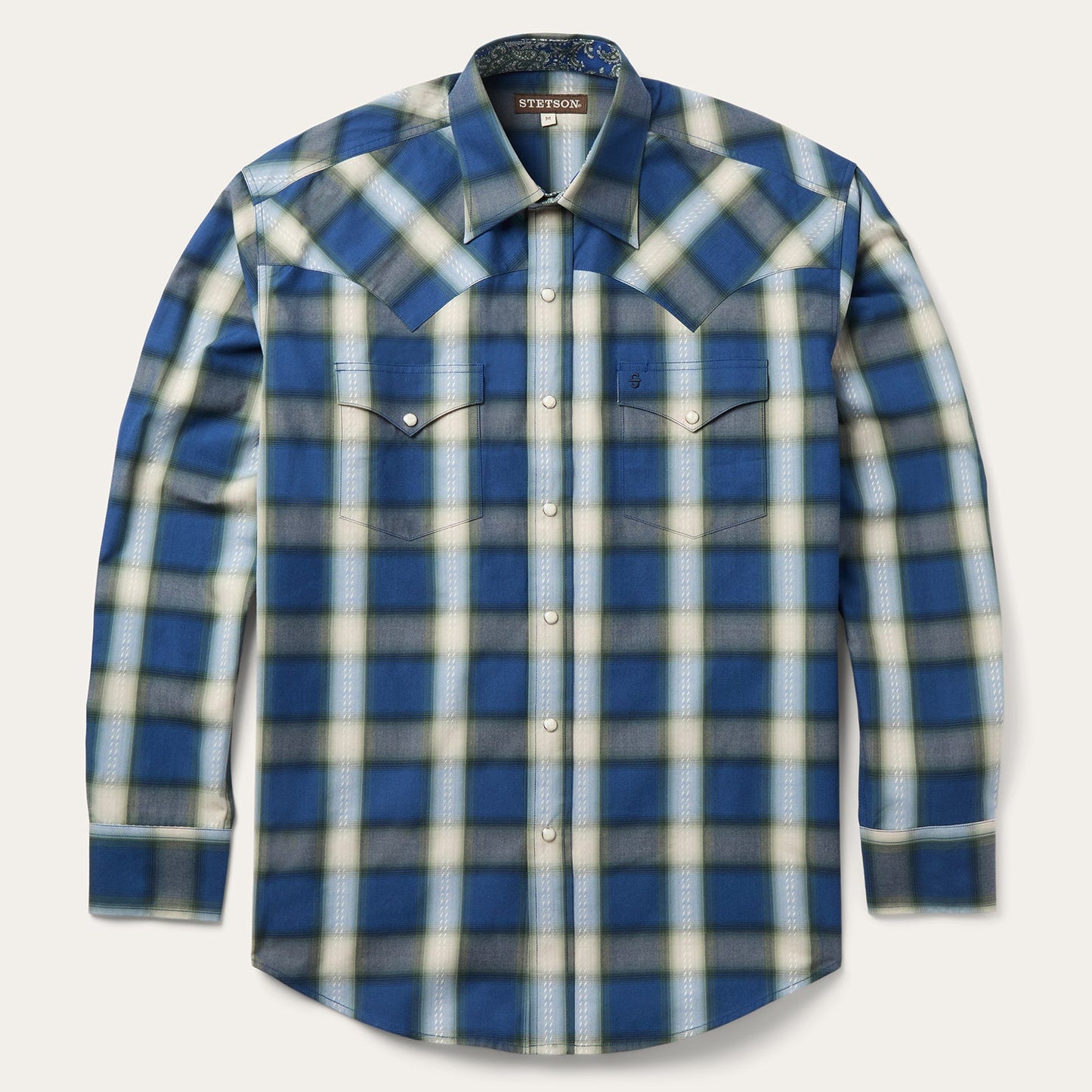Stetson Blue Sage Dobby Plaid Western Shirt
