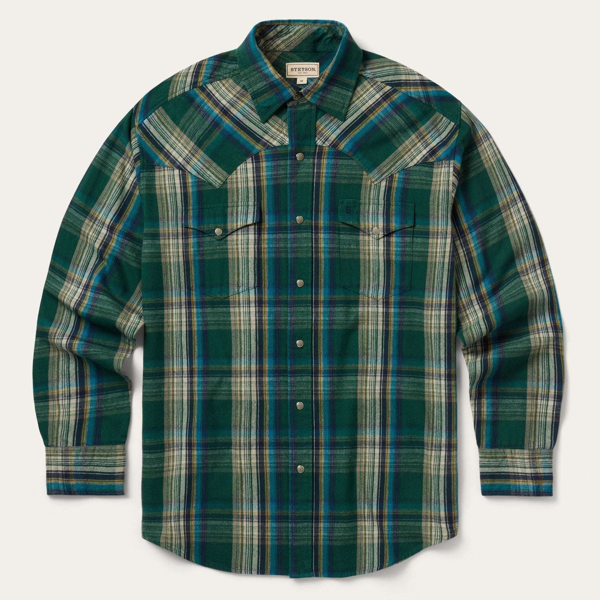 Stetson Flannel Plaid Western Shirt Green - Green