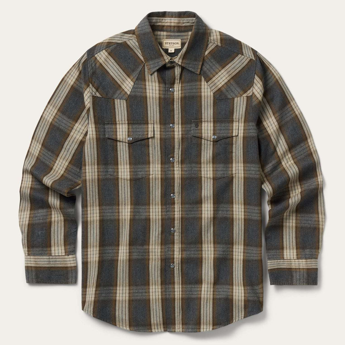 Stetson Heather Plaid Western Shirt - Heather Grey