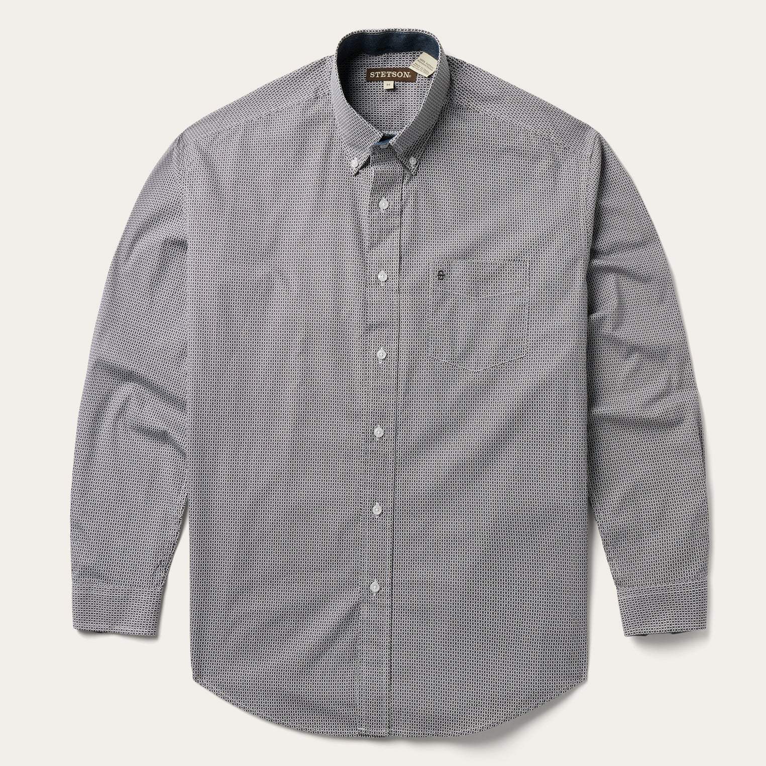 Stetson Grey Geo Print Button Front Shirt - Stetson - Flyclothing LLC