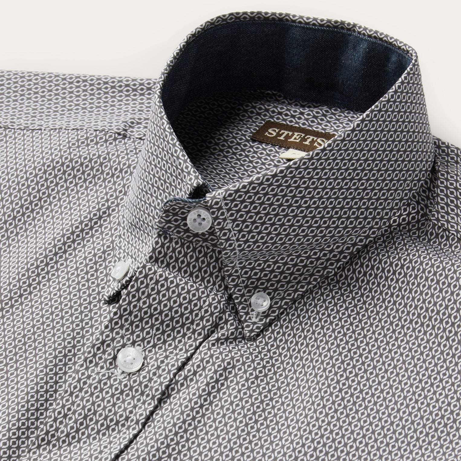 Stetson Grey Geo Print Button Front Shirt - Stetson - Flyclothing LLC