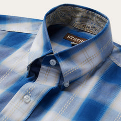 Stetson Navy Gold Ombre Plaid Short Sleeve Western Shirt