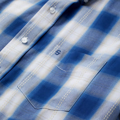 Stetson Navy Gold Ombre Plaid Short Sleeve Western Shirt