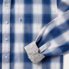 Stetson Navy Gold Ombre Plaid Short Sleeve Western Shirt