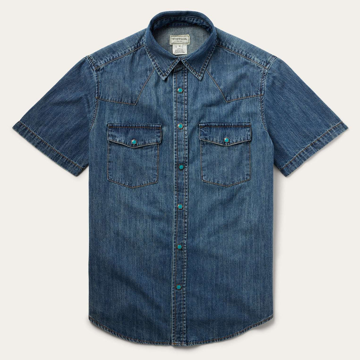 Stetson Turquoise Snap Short Sleeve Denim Shirt - Stetson - Flyclothing LLC