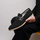 11-020-BLK MEO 3 Sueded Goatskin Penny Loafer, Black - Zelli Italia - Flyclothing LLC