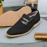 11-020-BLK MEO 3 Sueded Goatskin Penny Loafer, Black - Zelli Italia - Flyclothing LLC