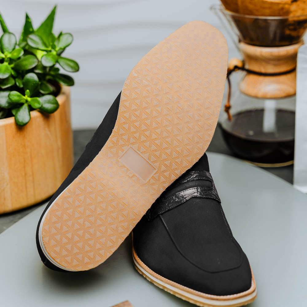 11-020-BLK MEO 3 Sueded Goatskin Penny Loafer, Black - Zelli Italia - Flyclothing LLC