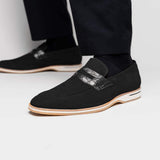 11-020-BLK MEO 3 Sueded Goatskin Penny Loafer, Black - Zelli Italia - Flyclothing LLC