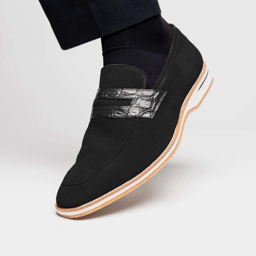 11-020-BLK MEO 3 Sueded Goatskin Penny Loafer, Black - Zelli Italia - Flyclothing LLC