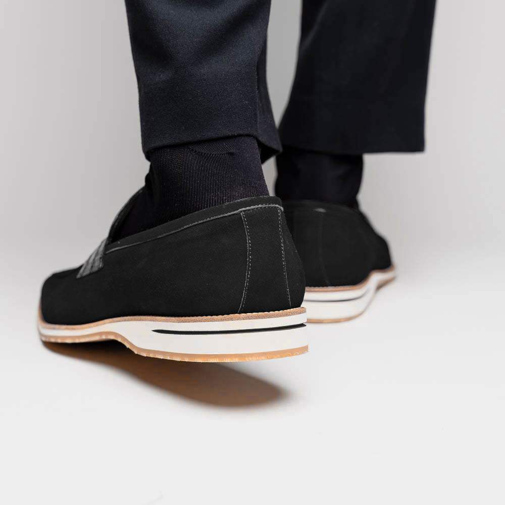 11-020-BLK MEO 3 Sueded Goatskin Penny Loafer, Black - Zelli Italia - Flyclothing LLC