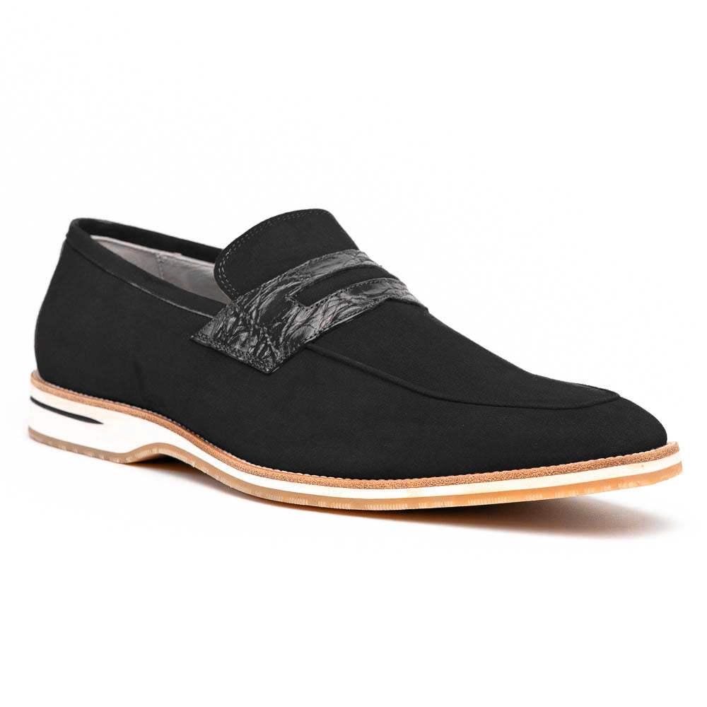 11-020-BLK MEO 3 Sueded Goatskin Penny Loafer, Black - Zelli Italia - Flyclothing LLC