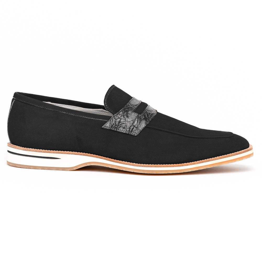 11-020-BLK MEO 3 Sueded Goatskin Penny Loafer, Black - Zelli Italia - Flyclothing LLC