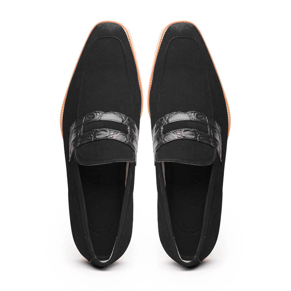 11-020-BLK MEO 3 Sueded Goatskin Penny Loafer, Black - Zelli Italia - Flyclothing LLC