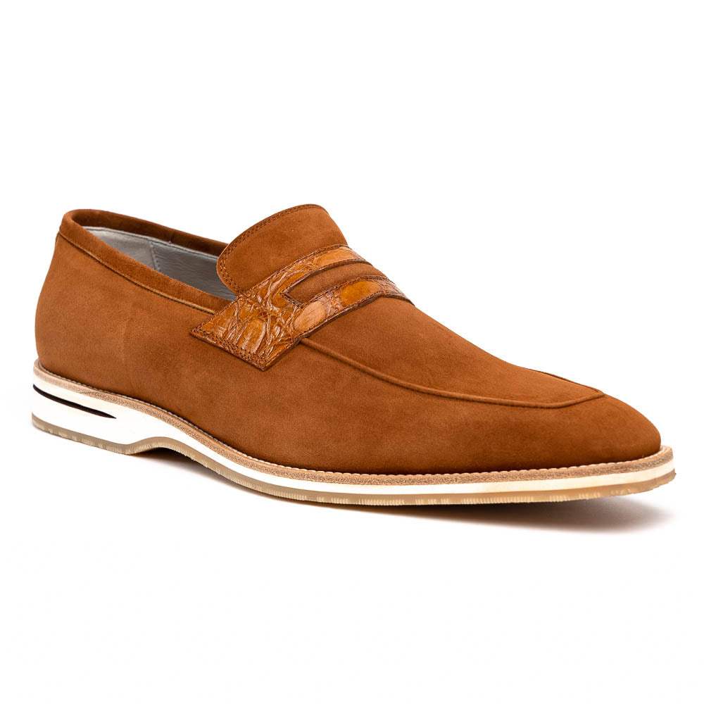 11-020-CGN MEO 3 Sueded Goatskin Penny Loafer, Cognac - Zelli Italia - Flyclothing LLC