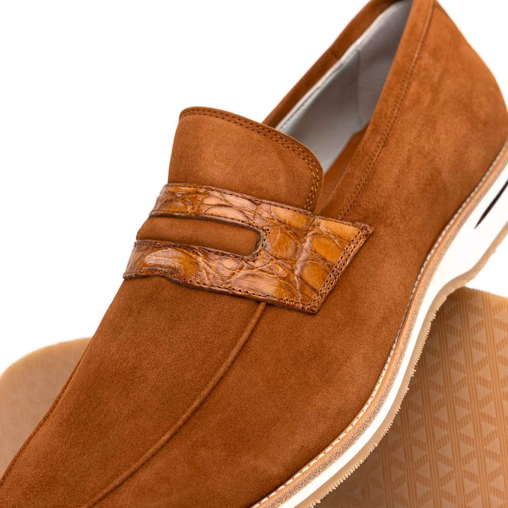 11-020-CGN MEO 3 Sueded Goatskin Penny Loafer, Cognac - Zelli Italia - Flyclothing LLC