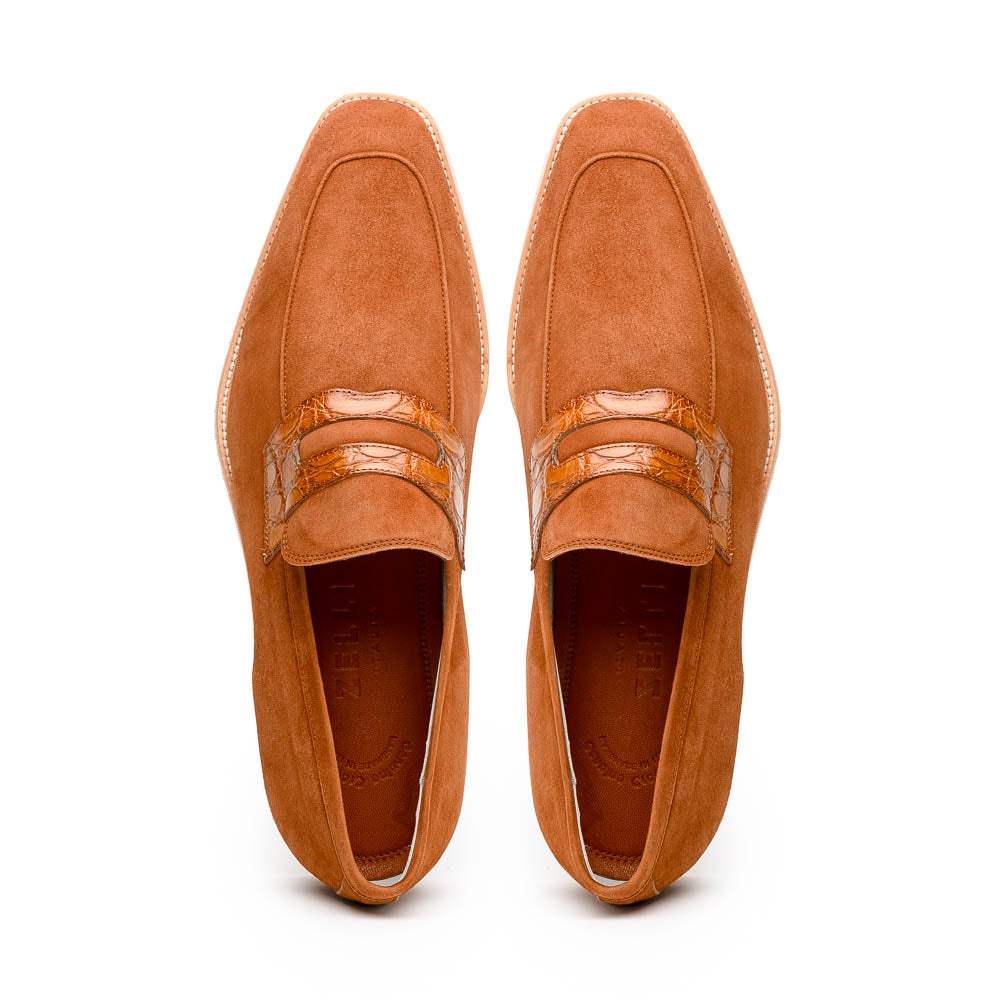 11-020-CGN MEO 3 Sueded Goatskin Penny Loafer, Cognac - Zelli Italia - Flyclothing LLC