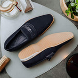 11-020-NVY MEO 3 Sueded Goatskin Penny Loafer, Navy - Zelli Italia - Flyclothing LLC