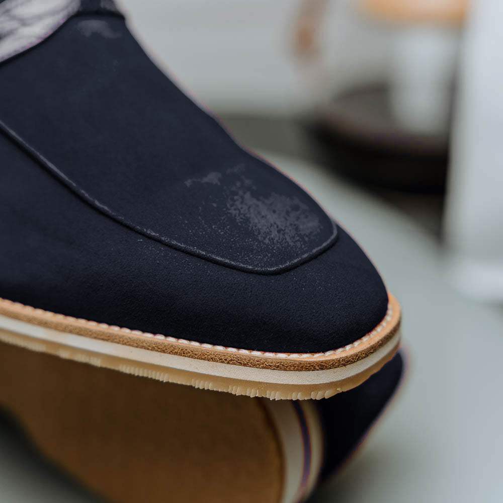 11-020-NVY MEO 3 Sueded Goatskin Penny Loafer, Navy - Zelli Italia - Flyclothing LLC