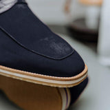11-020-NVY MEO 3 Sueded Goatskin Penny Loafer, Navy - Zelli Italia - Flyclothing LLC