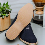 11-020-NVY MEO 3 Sueded Goatskin Penny Loafer, Navy - Zelli Italia - Flyclothing LLC