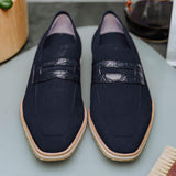 11-020-NVY MEO 3 Sueded Goatskin Penny Loafer, Navy - Zelli Italia - Flyclothing LLC