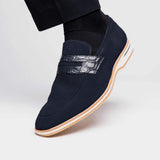11-020-NVY MEO 3 Sueded Goatskin Penny Loafer, Navy - Zelli Italia - Flyclothing LLC