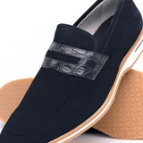 11-020-NVY MEO 3 Sueded Goatskin Penny Loafer, Navy - Zelli Italia - Flyclothing LLC