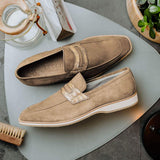 11-020-TPE MEO 3 Sueded Goatskin Penny Loafer, Taupe - Zelli Italia - Flyclothing LLC