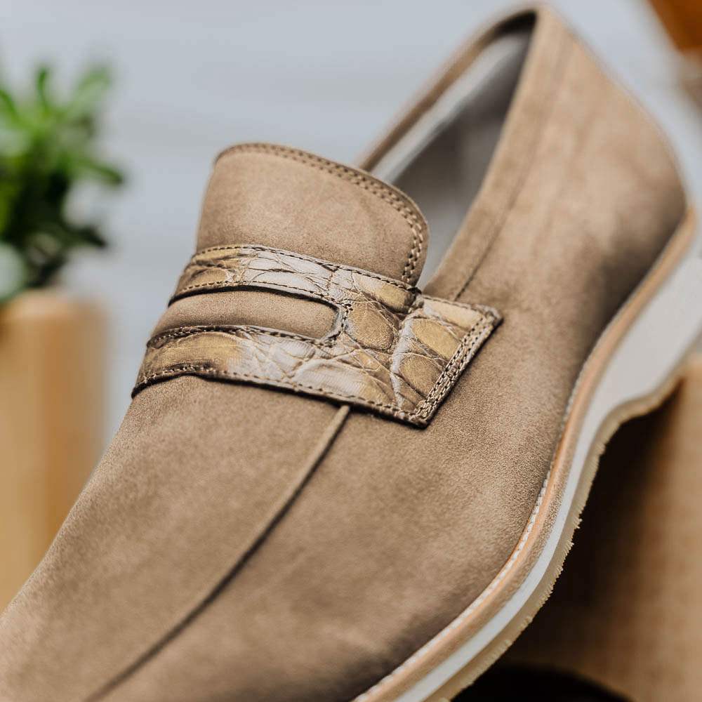 11-020-TPE MEO 3 Sueded Goatskin Penny Loafer, Taupe - Zelli Italia - Flyclothing LLC