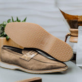 11-020-TPE MEO 3 Sueded Goatskin Penny Loafer, Taupe - Zelli Italia - Flyclothing LLC