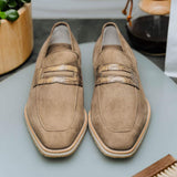 11-020-TPE MEO 3 Sueded Goatskin Penny Loafer, Taupe - Zelli Italia - Flyclothing LLC