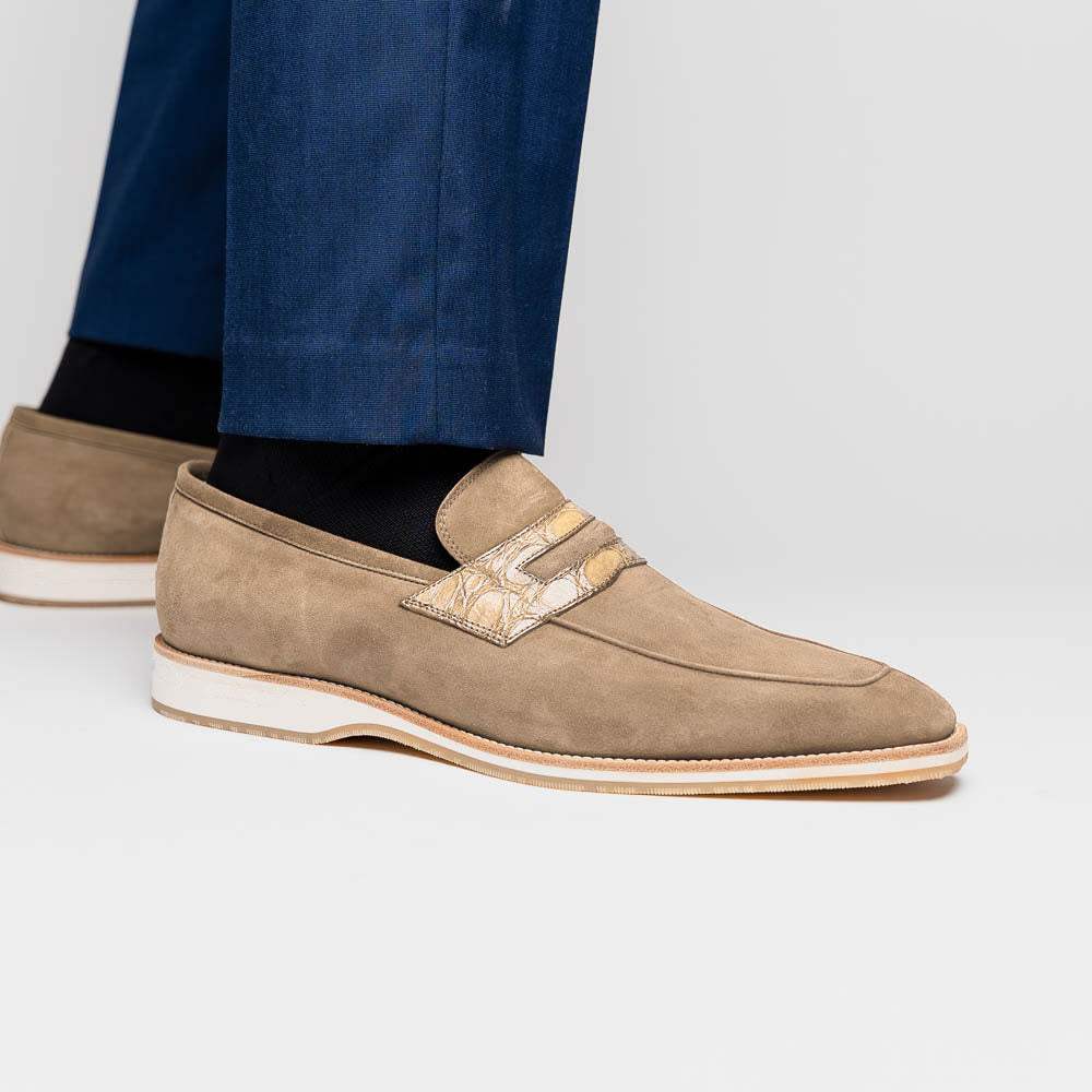 11-020-TPE MEO 3 Sueded Goatskin Penny Loafer, Taupe - Zelli Italia - Flyclothing LLC