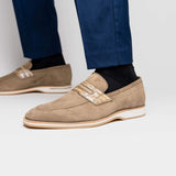 11-020-TPE MEO 3 Sueded Goatskin Penny Loafer, Taupe - Zelli Italia - Flyclothing LLC