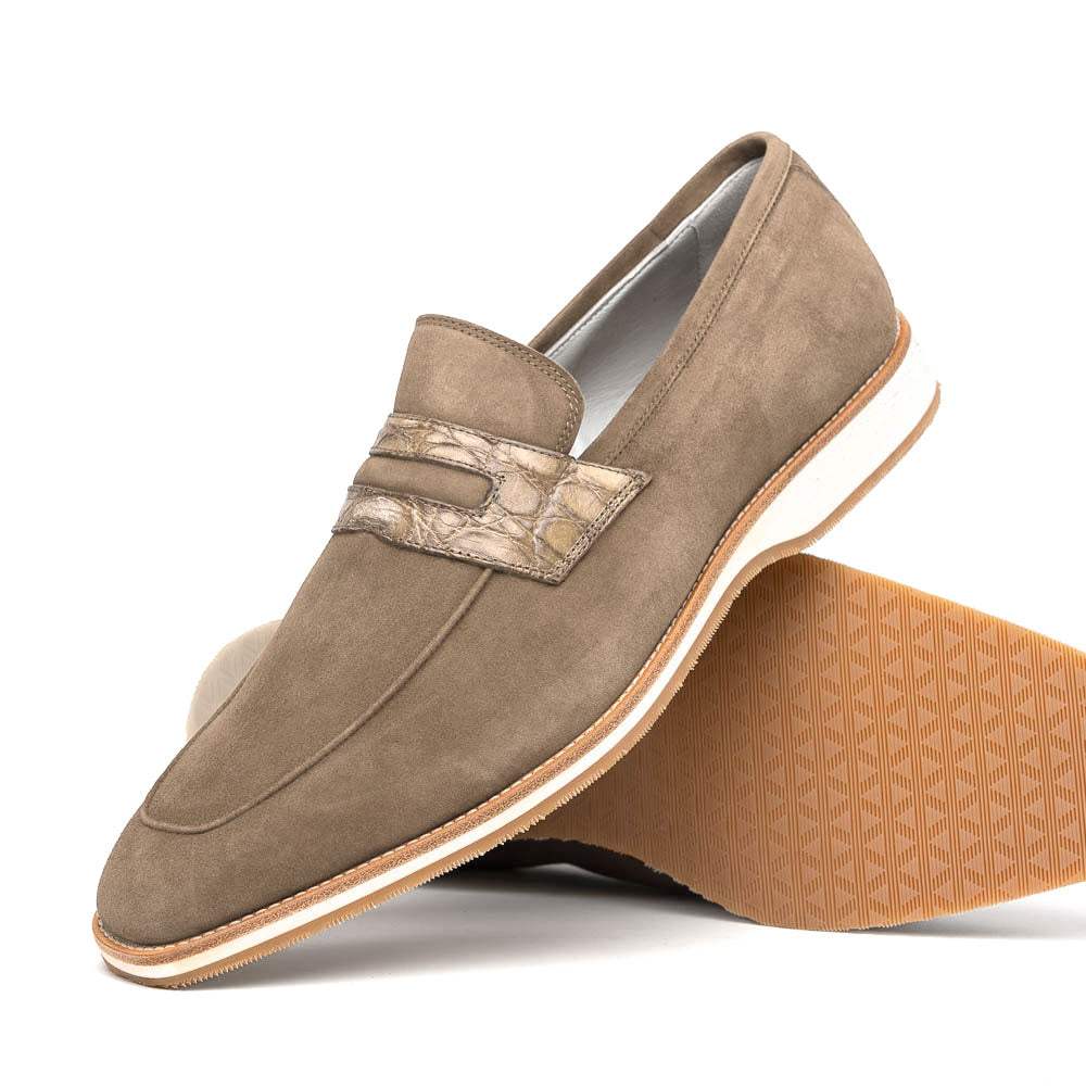 11-020-TPE MEO 3 Sueded Goatskin Penny Loafer, Taupe - Zelli Italia - Flyclothing LLC