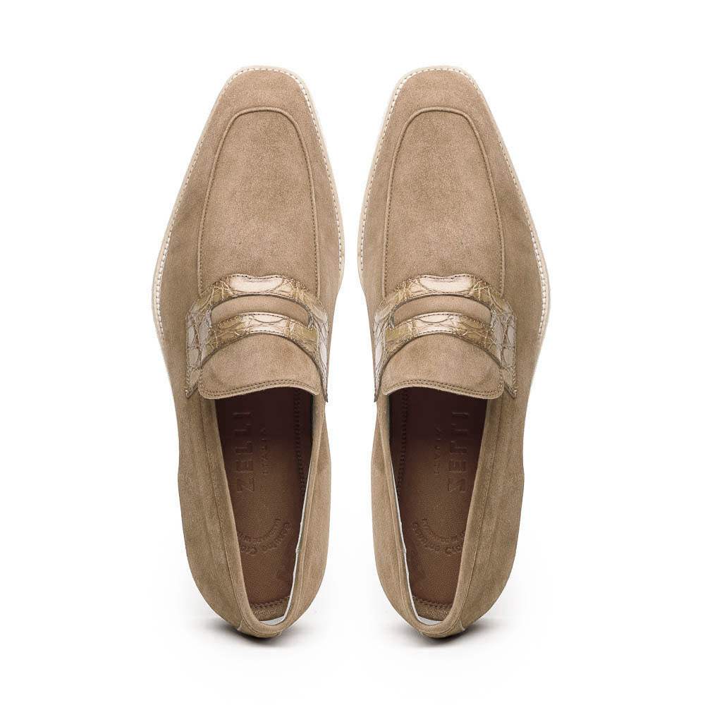 11-020-TPE MEO 3 Sueded Goatskin Penny Loafer, Taupe - Zelli Italia - Flyclothing LLC