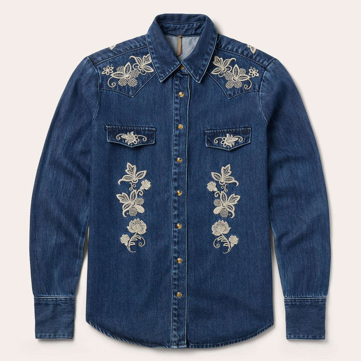 Stetson Floral Embroidered Dark Denim Shirt