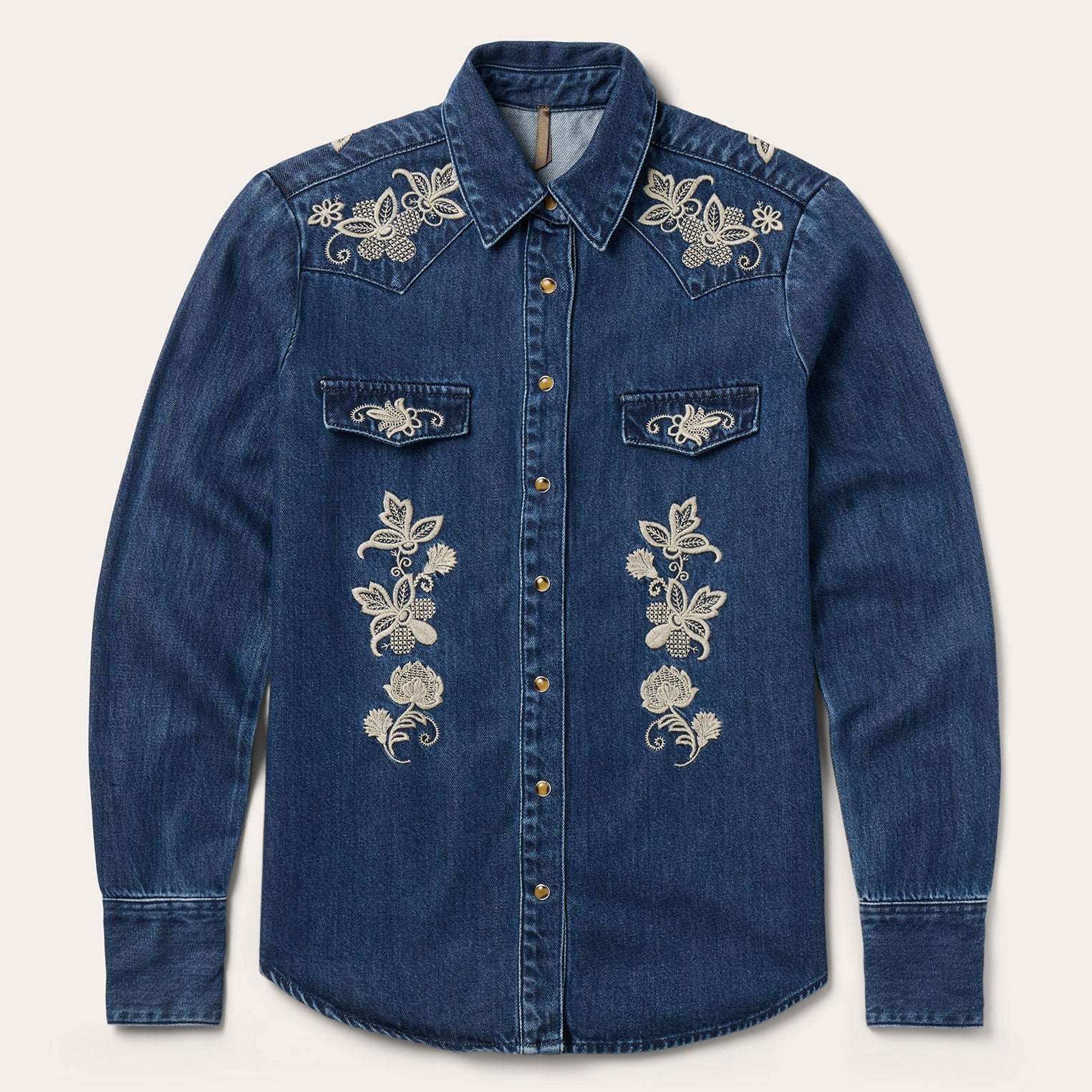 Stetson Floral Embroidered Dark Denim Shirt