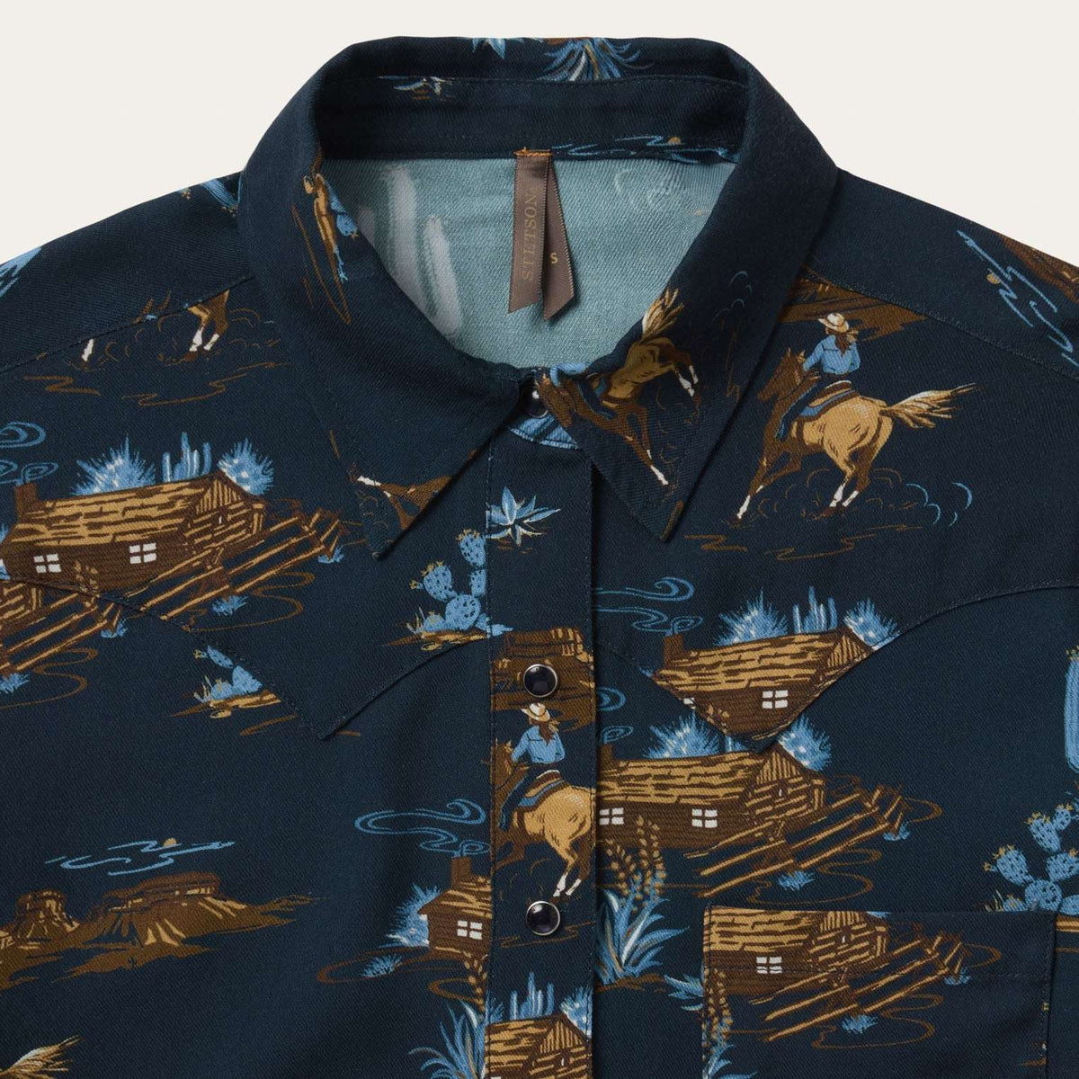 Stetson Ranch Life Print Western Shirt - Navy