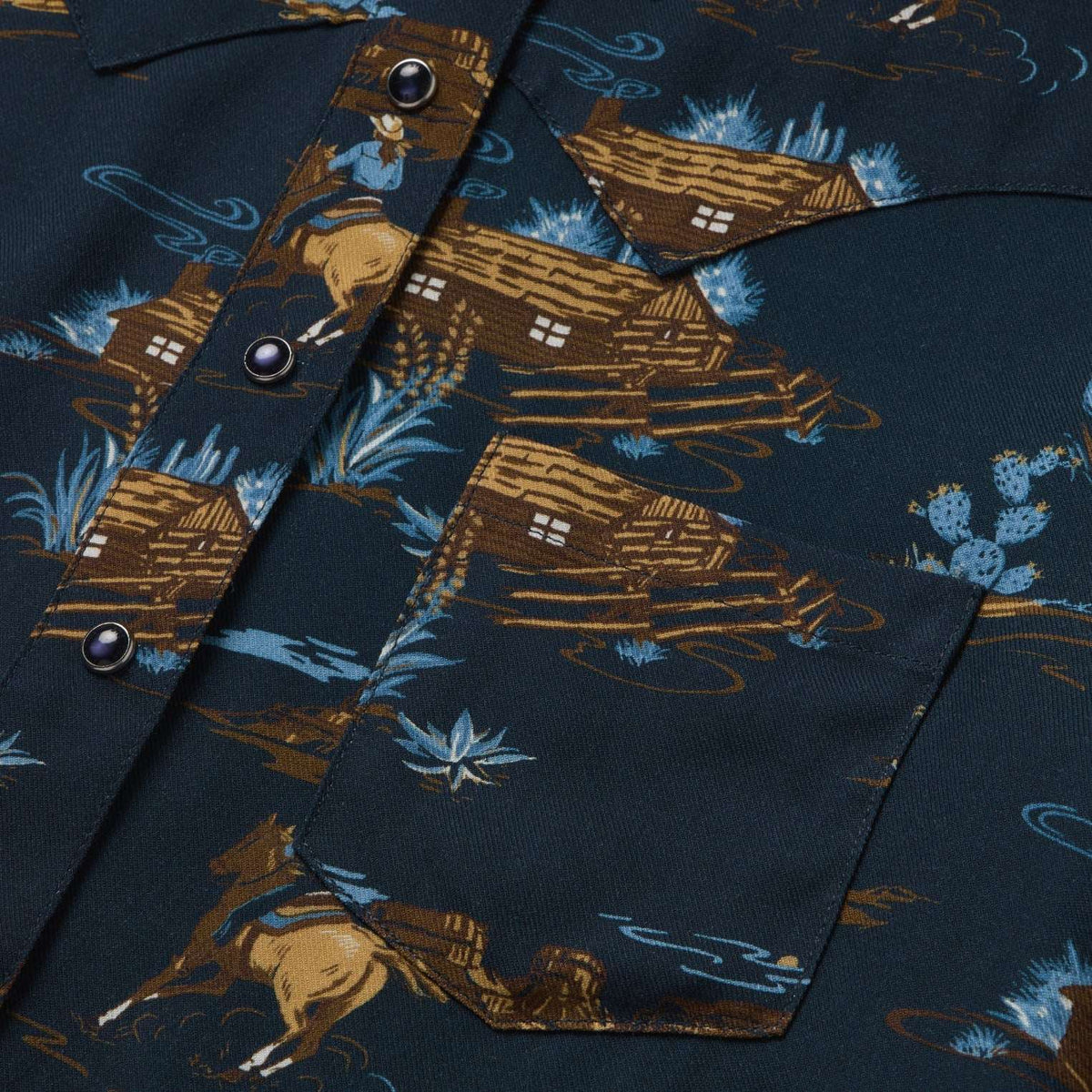Stetson Ranch Life Print Western Shirt - Navy
