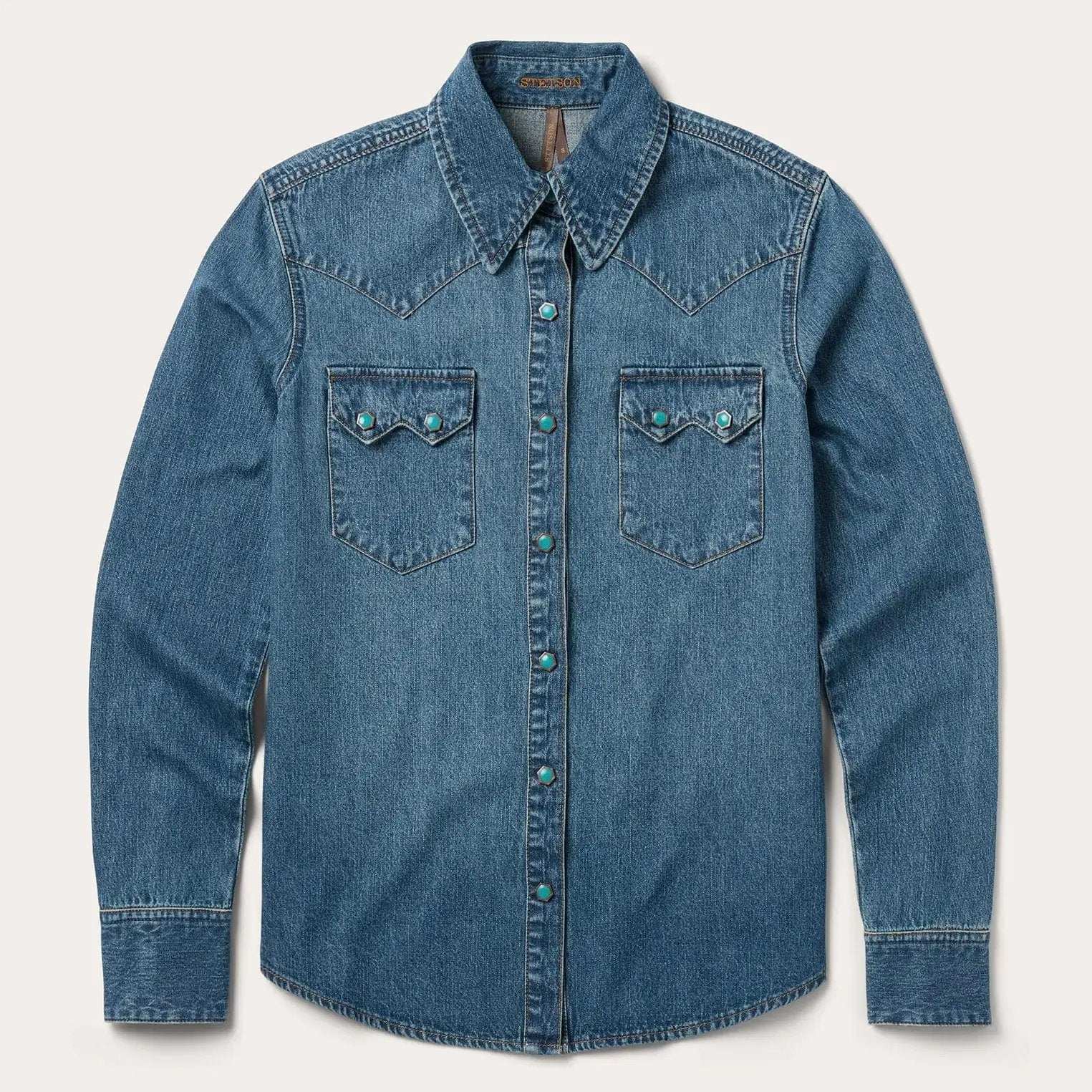Stetson Turquoise Womens Snap Western Denim Shirt - Stetson - Flyclothing LLC