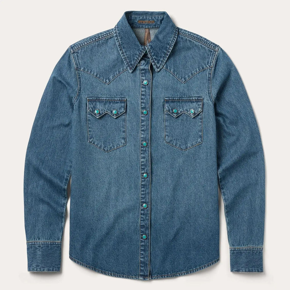 Stetson Turquoise Womens Snap Western Denim Shirt - Stetson