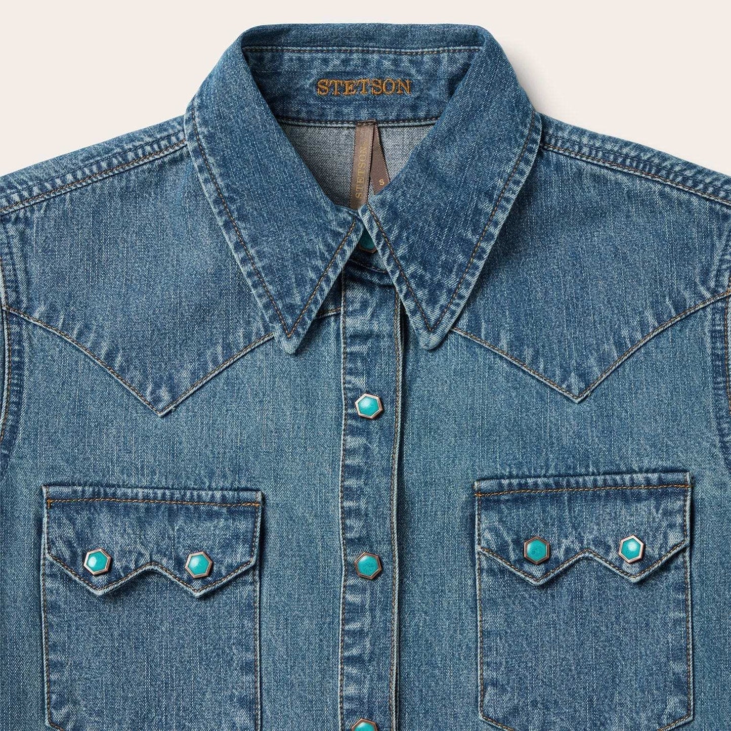 Stetson Turquoise Womens Snap Western Denim Shirt - Stetson - Flyclothing LLC