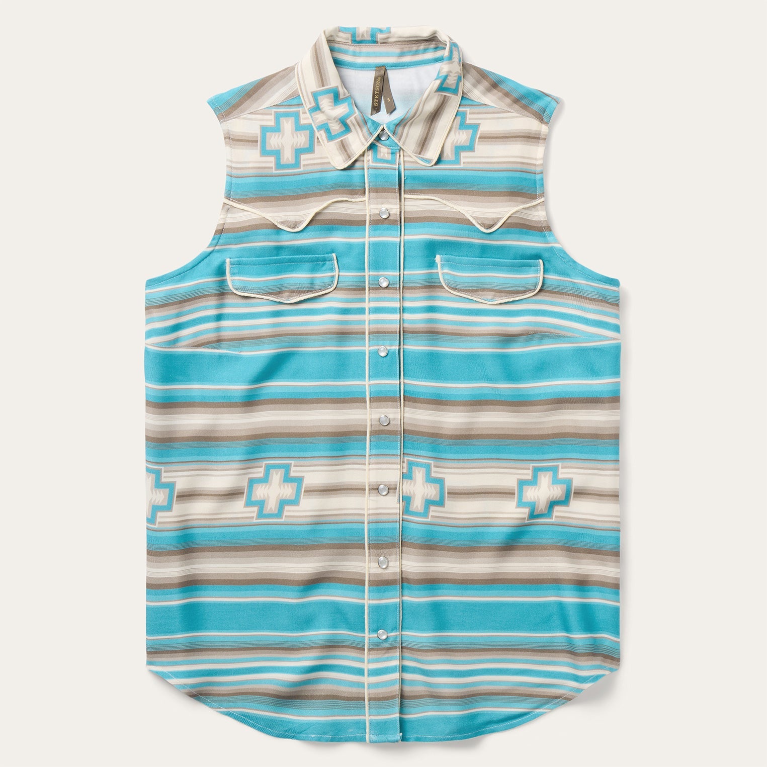 Stetson Turquoise Serape Print Sleeveless Shirt