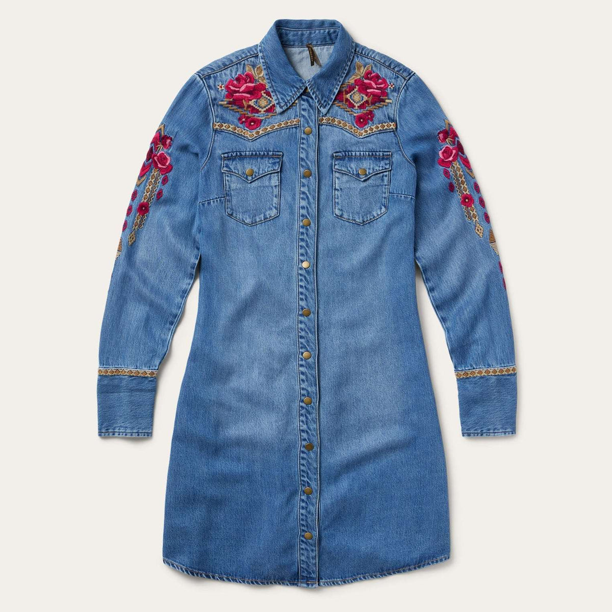 Stetson Embroidered Denim Shirt Dress