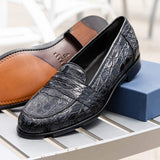 11-119-BKM (BLK) TUSCANY Crocodile Penny Loafer, Black - Zelli Italia - Flyclothing LLC