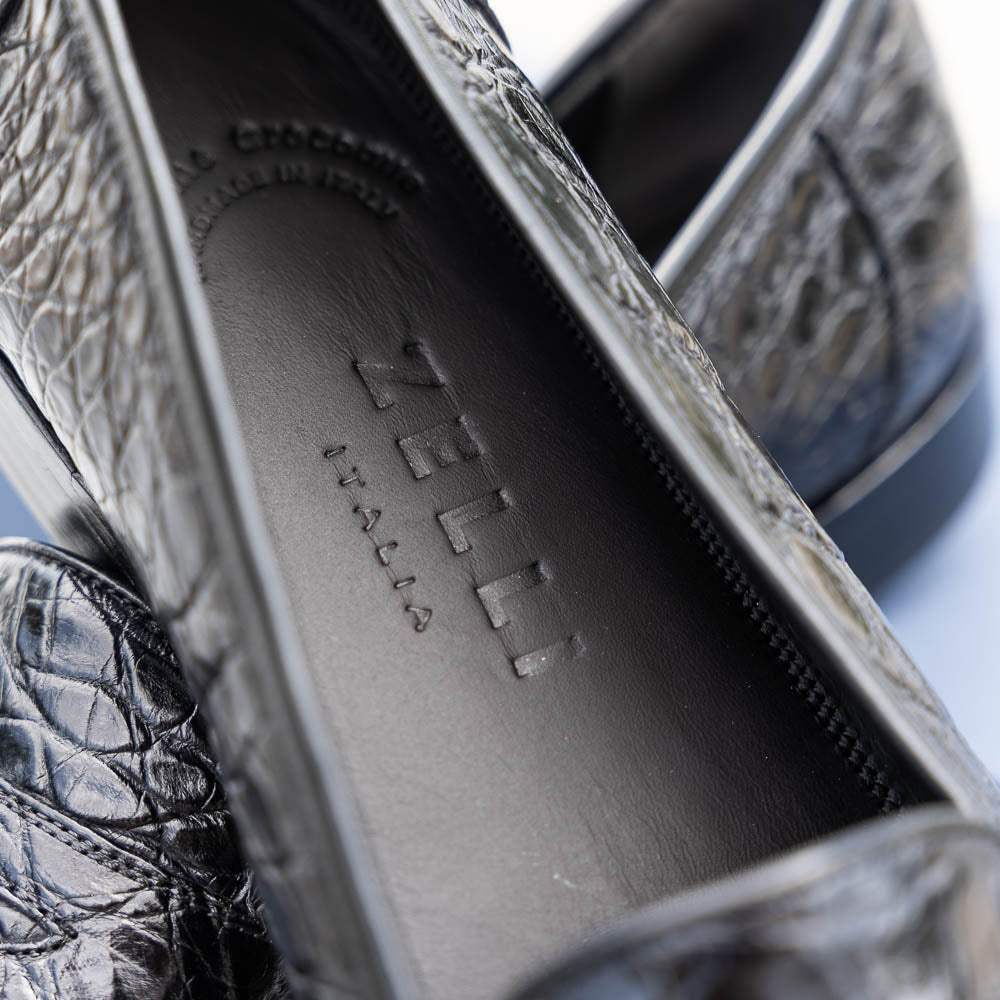 11-119-BKM (BLK) TUSCANY Crocodile Penny Loafer, Black - Zelli Italia - Flyclothing LLC