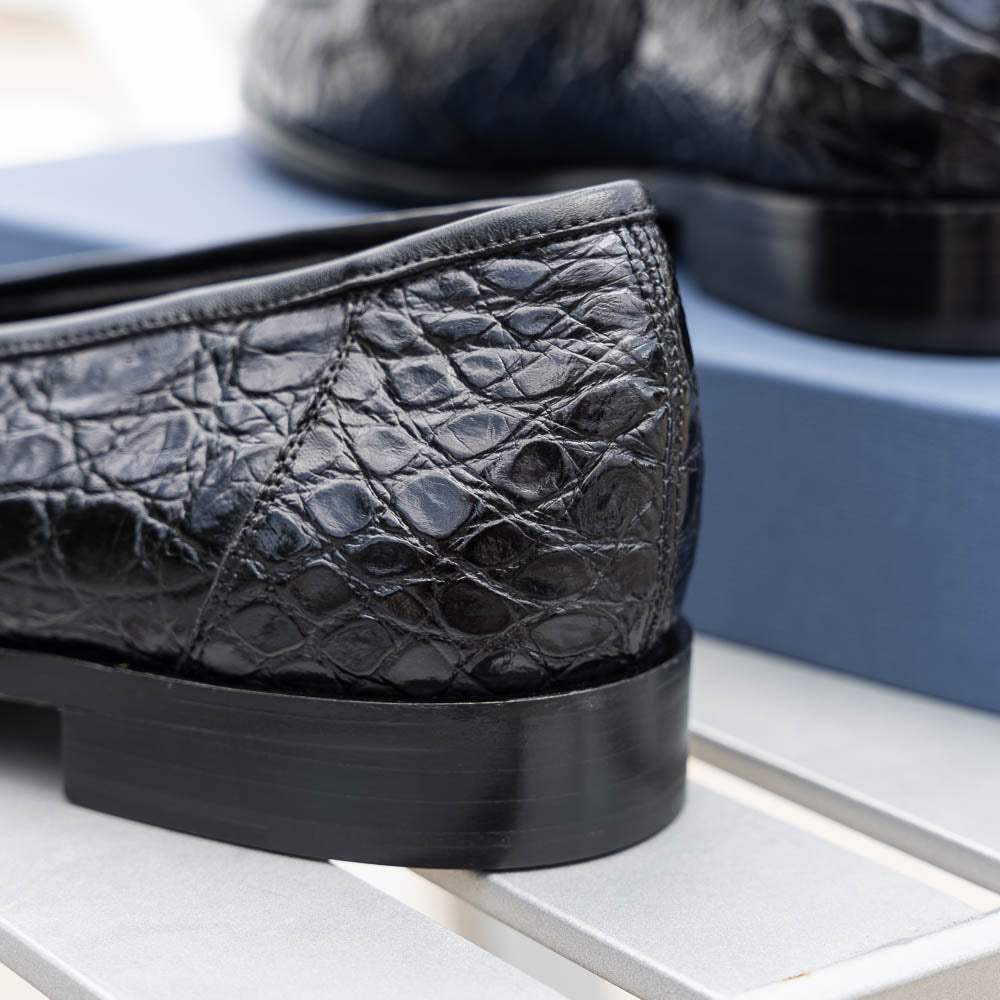 11-119-BKM (BLK) TUSCANY Crocodile Penny Loafer, Black - Zelli Italia - Flyclothing LLC