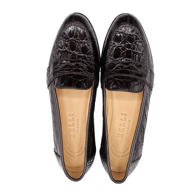 11-119-NIC TUSCANY Crocodile Penny Loafer, Nicotine - Zelli Italia - Flyclothing LLC